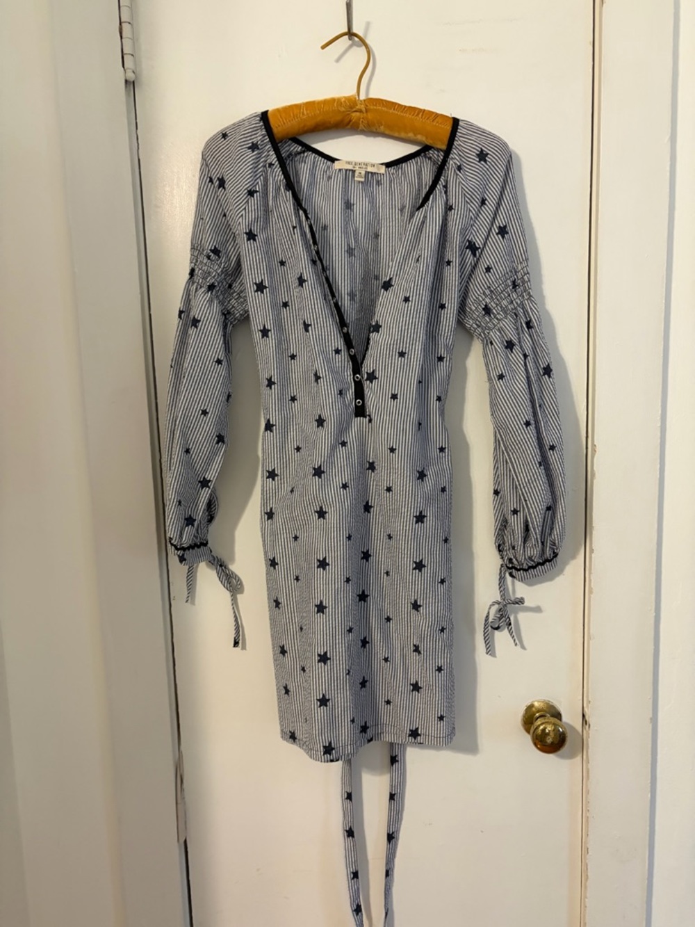 Star-Print Navy and White Long-Sleeve Mini Dress
